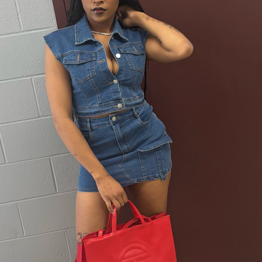 Just Between Us Denim Skirt Set